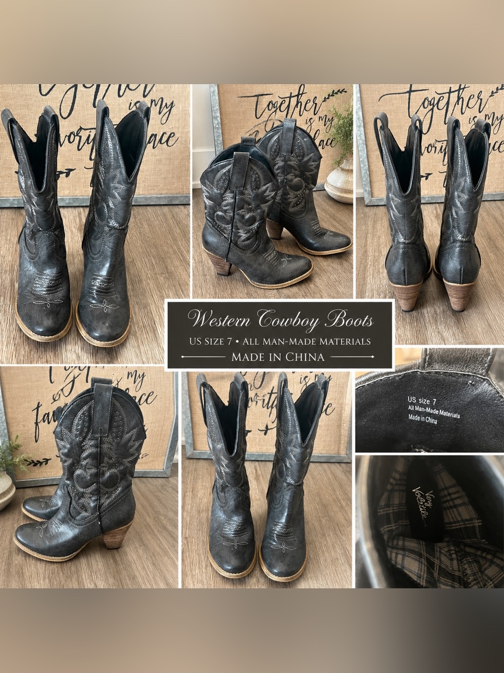 Very Volatile Women’s Grey Western Cowboy Boots Size 7 Mid Calf Block Heel